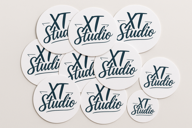 Circular stickers with XT Studio logo