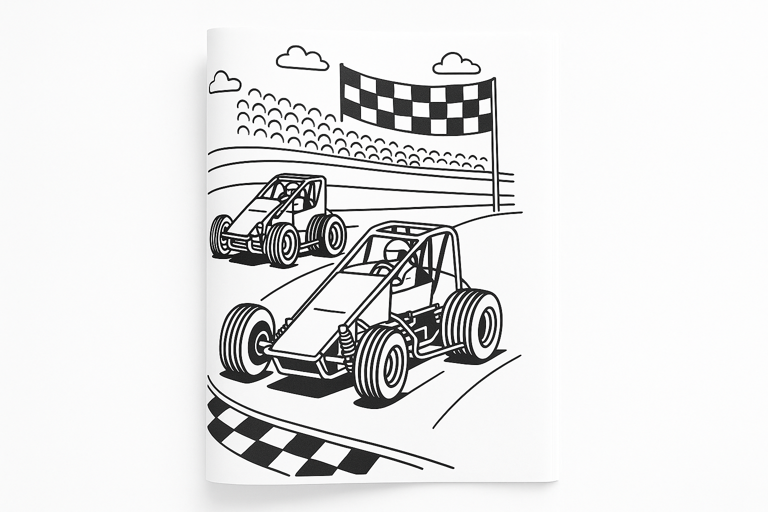 Colouring Book Interior - Racing Scene on White Background