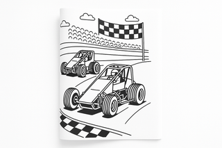 Colouring Book Interior - Racing Scene on White Background