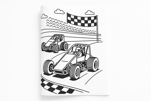 Colouring Book Interior - Racing Scene on White Background