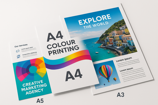 crreate a product image for "colour printing" A5, A4, A3 