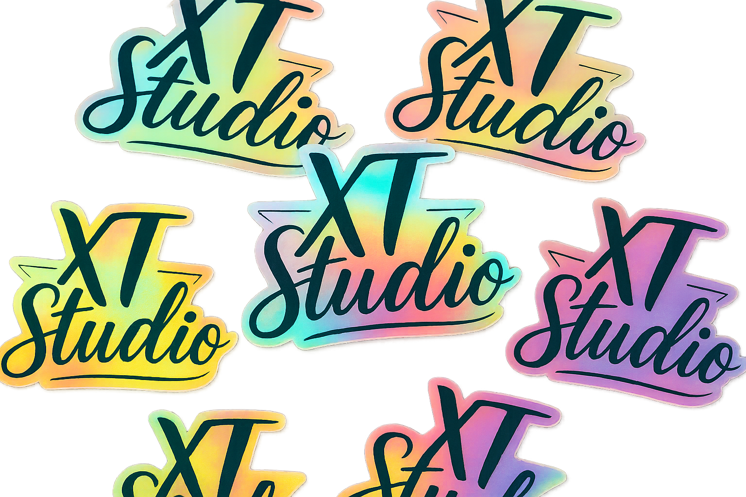 Holographic stickers with XT Studio logo