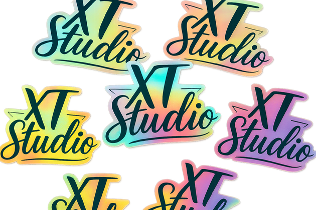 Holographic stickers with XT Studio logo