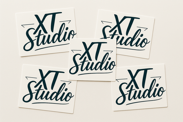 Rectangular stickers with XT Studio logo