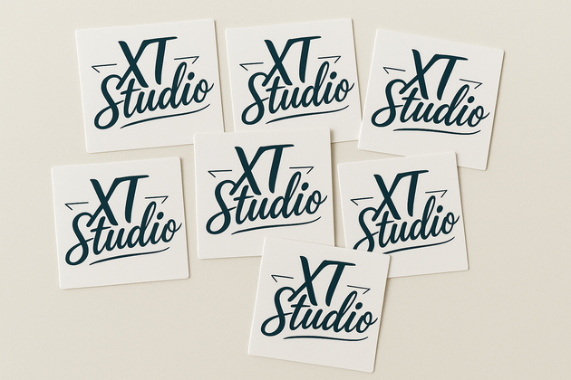 Square stickers with XT Studio logo